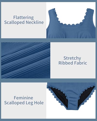 Image of Charmo Plus Size Swimsuit for Women 2026 Tummy Control Scalloped Ribbed One Piece Swimsuits Ruched Modest Bathing Suit