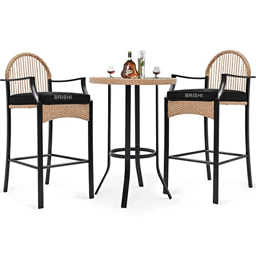 Image of BRISHI Outdoor Bar Set Garden Patio Bar Set 1 +2 2 -Chairs and 1- Table Set Balcony Bar Table with Stool Set (Dark Cream)