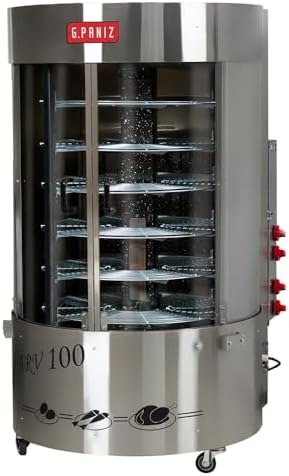 Frangueira e Assador Rotativo Vertical a Gás c/Queimador Central ARV-100 QC - Aço Inox Capacidade 100 Kgs Interior Autolimpante - G. Paniz Gás GLP - Bivolt