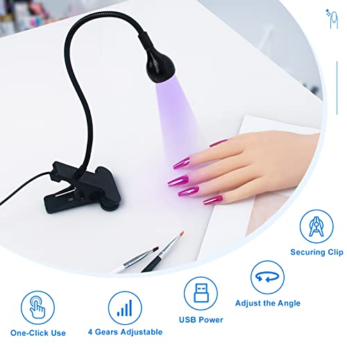 Funfe Led Nail Lamp,3W Nail Dryer With Protection Gloves Uv Light For Nails Portable Manicure Dryer Curing Light With Gooseneck And Clamp Adjustable For Salon Nail Diy Home(Black) #TOP2