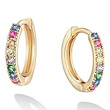 Valloey Rover - Pendientes de aro para mujer, chapados en oro de 14 quilates, diseño de estrella, malvado de ojo/pico, pendientes de aro para mujer