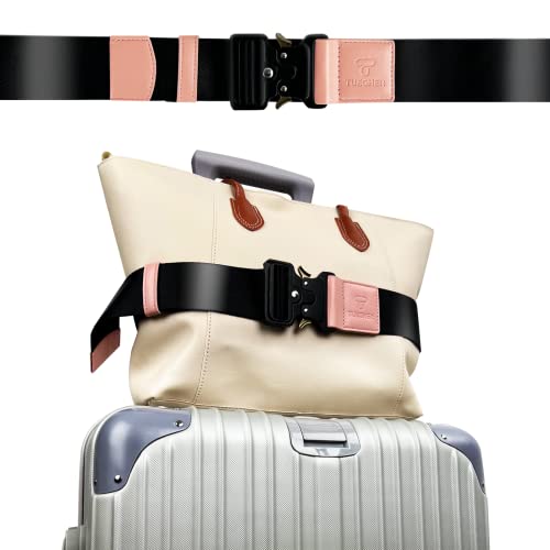Image of Luggage Straps for Carry On, Vethers Add a Bag Travel Belt, Hands Free Luggage Helper, Adjustable and Stylish Belt with Metal Buckles for Second Bag, Tote, Airport Travel Accessory (Pink)