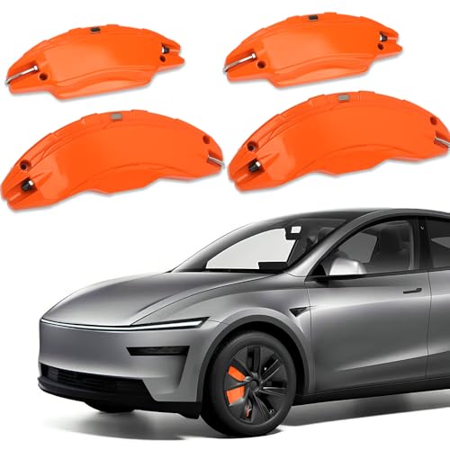 Image of Brake Caliper Covers Compatible with Tesla Model Y Juniper 2025-2026, 19 20 Inches Front and Rear Brake Wheel Hub Brake Caliper Covers 4 Pcs For Model Y Juniper Accessories Orange