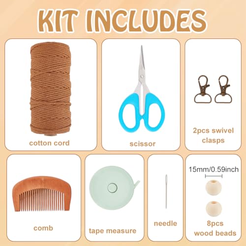 INFUNLY Kit de bolsa de macramê DIY para adultos iniciantes Macramê feito à mão com borlas, bolsa de