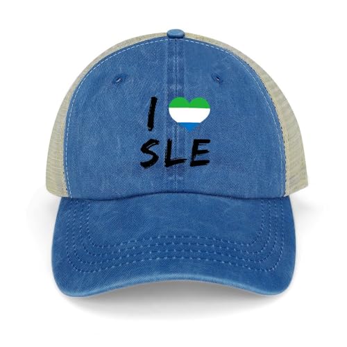 Yelolyio I Love Sierra Leone Casquette de baseball réglable en maille avec drapeau de la Sierra Leone en forme de cœur Casquette de baseball en maille rétro lavée Casquette de camionneur respirante