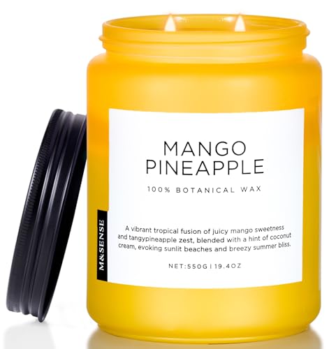 M&SENSE Mango Pineapple Large Soy Wax Scented Candles Gifts for Women Men 550g 110H Organic Candle Long Burning for Home Decor Patio Friend Non Toxic Aromatherapy Candles for Summer Relaxing