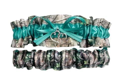 Camouflage Teal Satin Garter Set