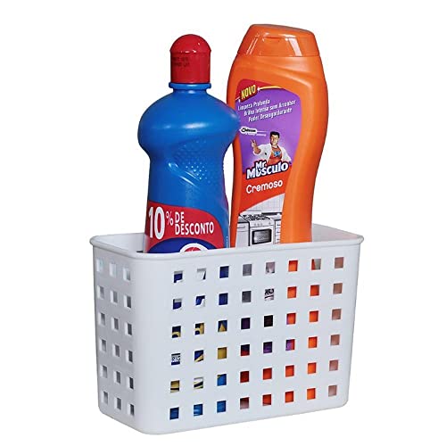 Cesto Organizador Com Ventosa Multiuso, Paramount, Branco, Tamanho: 18x9x12 cm
