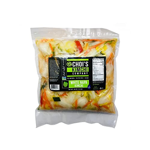 Half Gallon (3.5 lbs.) White Napa Cabbage Kimchi [Vegan, Gluten Free, Non-GMO, Probiotic] by Choi's Kimchi Co. Made in USA.