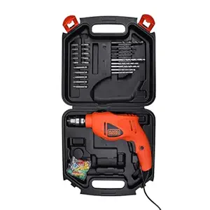 BLACK+DECKER HD400K50 550W 10mm Corded Non-Reversible Impact Drill Machine Kit for Home & DIY Use (50 Accessories Kitbox) for drilling Wood, Metal & Concrete, 1 Year Warranty, ORANGE & BLACK