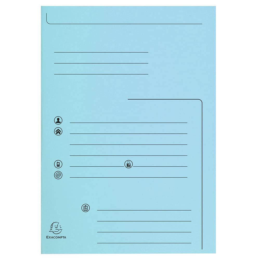 Exacompta - Ref. 334006E – Karton mit 5 Packungen mit je 25 Schnellheftern bedruckt mit 2 Klappen SUPER 210 g/m² – Pastellfarben – PEFC™ zertifiziert – Maße: 24 x 32 cm für DIN A4 – Farbe Hellblau