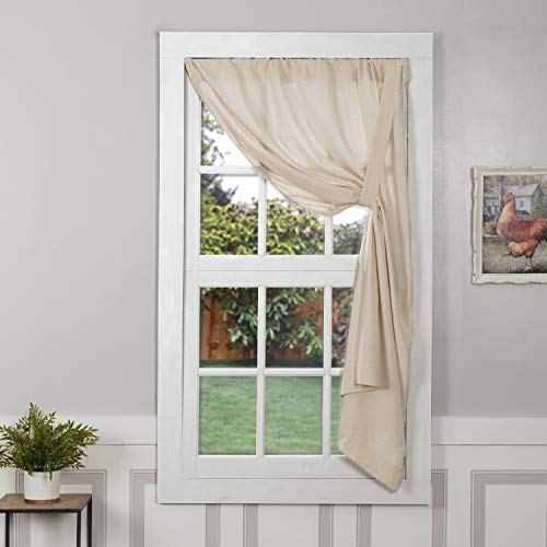 Olivia Tie Up Panel Curtain, Single Panel Swag, Primitive, Farmhouse, Country, Simple, Warm Beige, 63" L X 40" W, Dining Room Or Living Room #TOP1