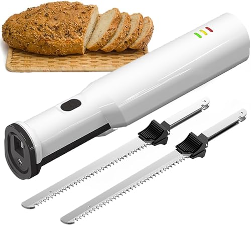 Electric Carving Knife, Rechargeable Bread Knife with 2 Stainless Steel Blades, Efficiently Carve Meats, No-Load Speed 3000SPM, Automatic Power Off Protection, for Poultry and Bread