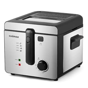 CUSIMAX Deep Fryer, 2.5L Deep Fat Fryer with Non-Stick Coating, Features Removable Viewing Window, Stainless Steel Basket with Foldable Handle, Overheating protection, Easy Clean, Silver