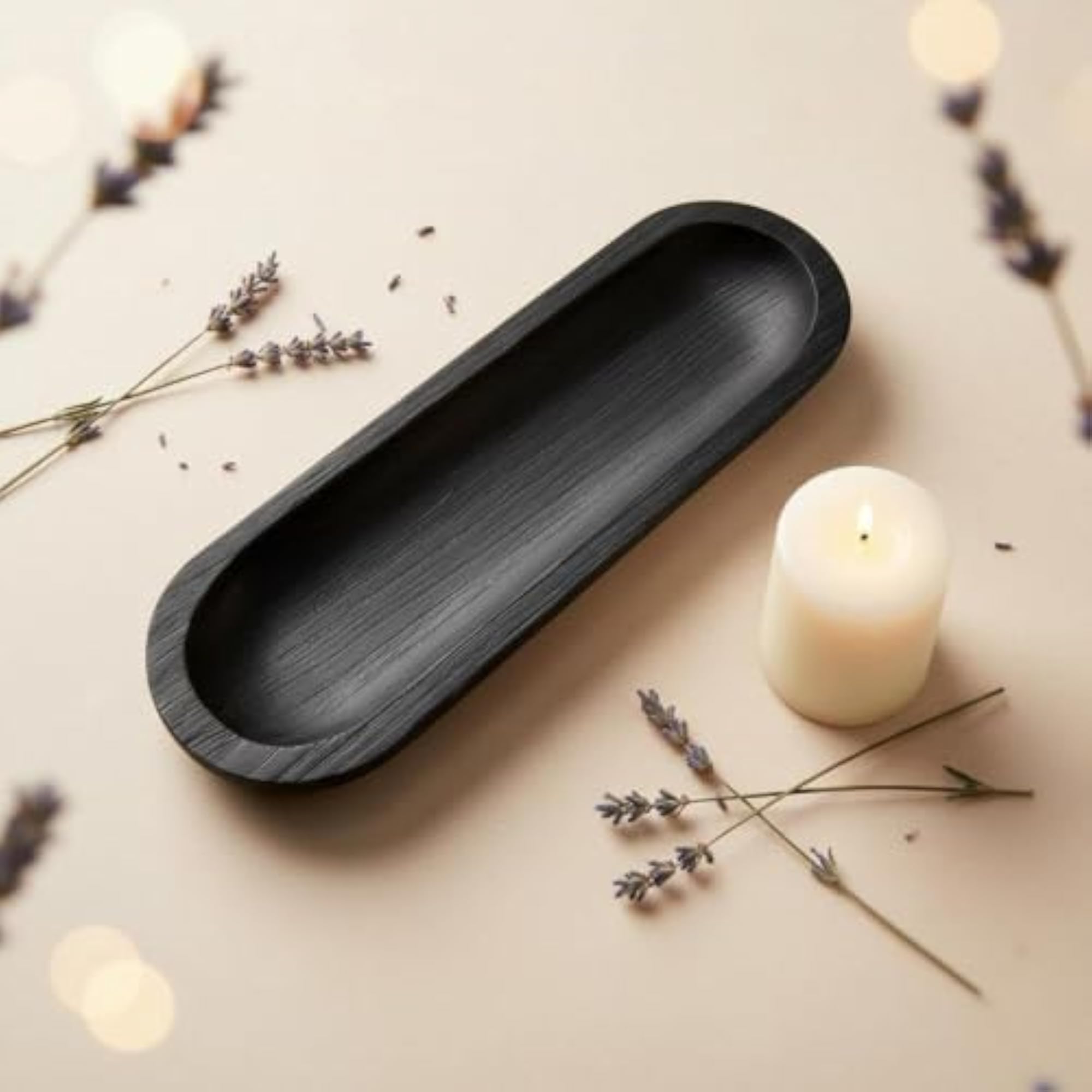 Wooden Candle Bowl, Handmade Craft Oval Tray