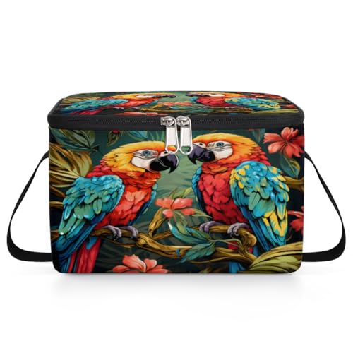 GzLeyigou Parrot Palm Leaves Lunch Bags for Women Men 9 Cans, Hot & Cold Food Delivery Bag Insulated Grocery Bag Insulated Lunch Box Colorful Parrot Cooler Bag for Office Work Picnic Beach