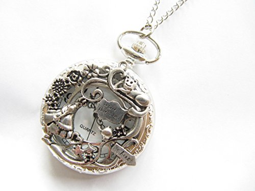 Alice in Wonderland and Cheshire Cat Pocket Watch Necklace, Alice in Wonderland Pocket Watch Jewellery