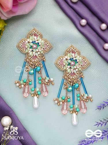 Image of SANJOYA BY EVERSTYLISH Parirapin Whispering Buds Sequins, Beads And Glass Drops Hand Embroidered Earrings Lightweight Jewelry For Women | Party, Festive, Wedding & Gifting