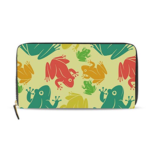 Portefeuille long en cuir grenouille pour femme avec fermeture éclair pratique