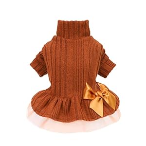 Fitwarm Knitted Dog Tulle Sweater Dress, Dog Winter Clothes for Small Dogs Girl, Cat Apparel, Orange, Medium