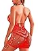 FasiCat Women’s Lingerie Women Fishnet Babydoll Lingerie Dress Chemise Halter Nightwear Mini Teddy Dress DIY Stripper Outfits (Rhinestone red, one size)