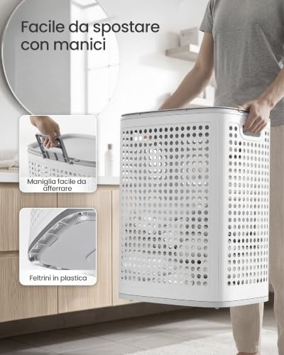 SONGMICS Cesto Portabiancheria con Coperchio, 75 L - Immagine 4