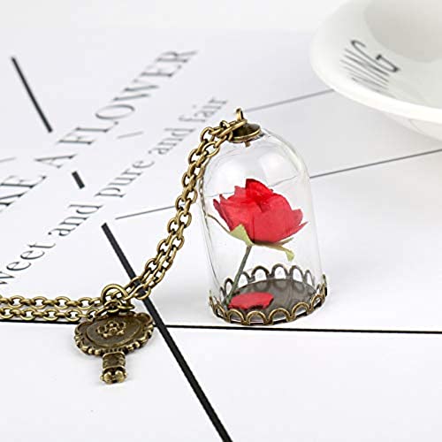 Blingsoul Beauty Beest Red Necklaces For Women - Belly Pendant Pressed Flower Rose Necklace For Women Cute Necklaces For Teen Girls Birthday Jewelry Gift Girlfriend Party #TOP1