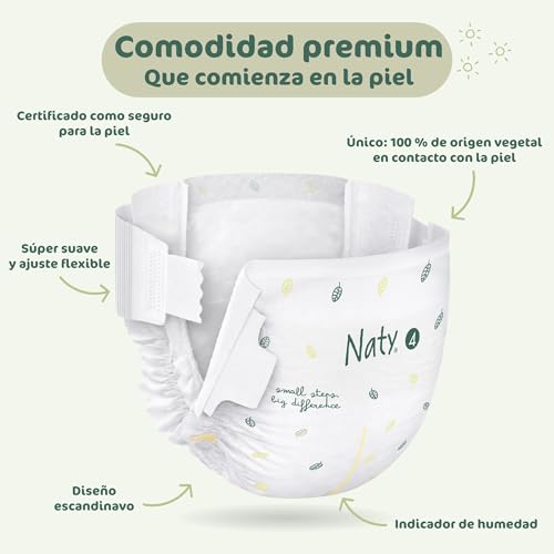Miniatura 7 de Naty Bioembrace Pañales Bebé Seguros Para Piel Sensible Protección Antifugas Hasta 100 Suavidad Vegetal Sin Cloro Talla 4 7 18 Kg , 88 Unidades