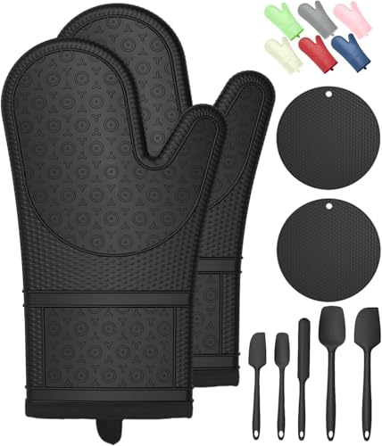 Oven Mitts with Heat-Resistant Hot Pads and Five Silicone Spatula...