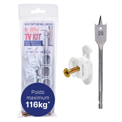 Bullfix Kit Télé, Cheville Placo Charge Lourde pour Support Mural TV, Kit d'ancrage Mural Universel avec Cheville Molly pour Fixation Murale TV sur Murs en Plaque de Platre Creux et Cloisons Sèches