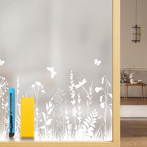 Snugfolk Vinilos para Cristales 44,5x200 cm Flores Esmeriladas Privacidad, Lamina Adhesivo Cristal Opaco Anti-UV Vinilo Ventana Privacidad para Baño Hogar Cocina y Oficina