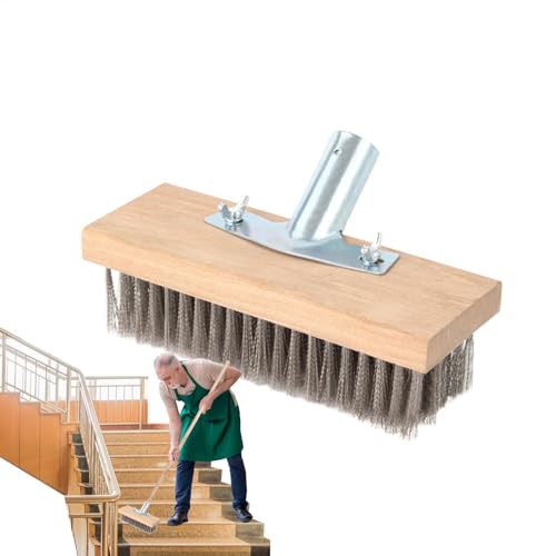 Cepillo de limpieza de suelos de cerdas rígidas, mango largo, limpiador de pisos y piscinas al aire libre, acero inoxidable, herramienta de eliminación de musgo, 1 pieza, 20 cm, ideal para superficies