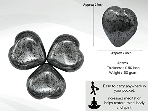 Image of Certified Hematite Crystal Heart Palm Pebbles Stones for Anxiety Stress Relief Massage - AAA Grade Original Healing Gemstone Agate Heart Palm Stone for Yoga Meditation Spiritual