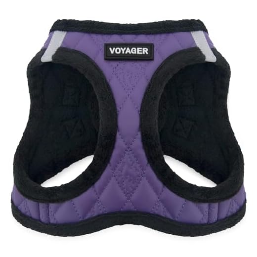 Voyager Step-In Plush Dog Harness - Soft Plush, Step In Vest Harness for Small and Medium Dogs by Best Pet Supplies - Purple Faux Leather, Medium (Chest: 16" - 18")