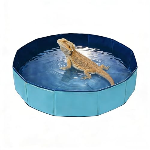 Crikon Foldable Pet Bath Pool Collapsible Dog Bath Tub for Large & Small Dogs Cats Bearded Dragon Portable Outdoor Swimming Pool for Camping Washing Vegetables (Small Animal - Blue)