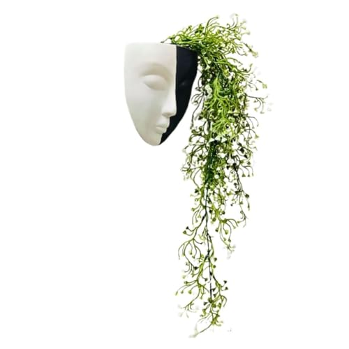 Image of Ceramic Lady Face Wall Hanging Planter | 17.5 x 13.5 cm Abstract Face Vase for Indoor Wall, Living Room, Balcony & Home Decor (Black & White)