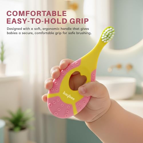 Image of Baybee Ultra Soft Baby Toothbrush | BPA-Free Smooth & Safe Baby Oral Cleaner for New Born | Silicone Brush for Massaging & Cleaning Gums for Babies | Easy Grip Handle Toothbrush for Kids 2-5 Years (Pink)