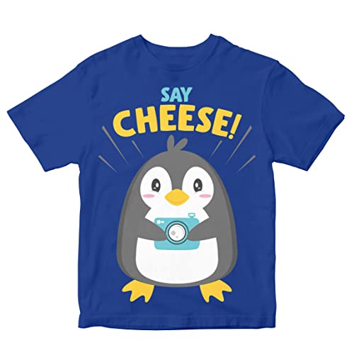 Image of Kids T-Shirt Say Cheese Penguin with Camera 100% Cotton Boy's Girl's Regular Fit Unisex T-Shirt