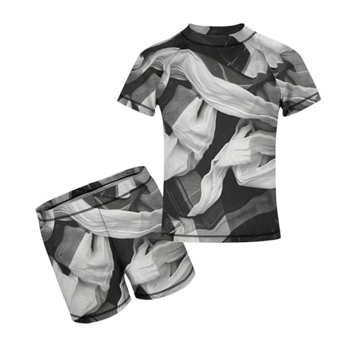 Plaid Black and WhiteChildren's Casual Swimsuit Set - Simple and Versatile7-9Y（120cm）