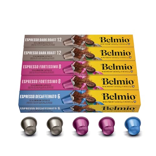 Belmio Cápsulas Nespresso Compatibles, Pack Gama de Espressos, Capsulas de café tostado fuerte, intensidad 6 a 12, Auténtica calidad de Bélgica, 3 sabores, 50 unidades