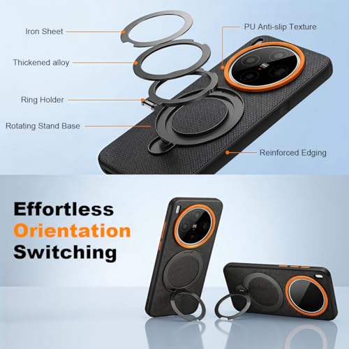 Image of ZORBES Phone Case for Vivo X300 Pro with 360 Degree Rotatable Stand, Textured Anti-Slip TPU Vivo X300 Pro Back Cover with Metal Raised Camera Lens Protector & Shockproof Cover with Built-in Desk