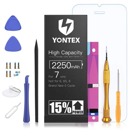 YONTEX Batterie pour iPhone 7 2250mAh Batterie Interne Compatible avec iPhone 7 Batterie de Remplacement Li-ION avec Kit d'Outils et Protecteur d'Ecran pour iPhone 7 Batterie Grande Capacité