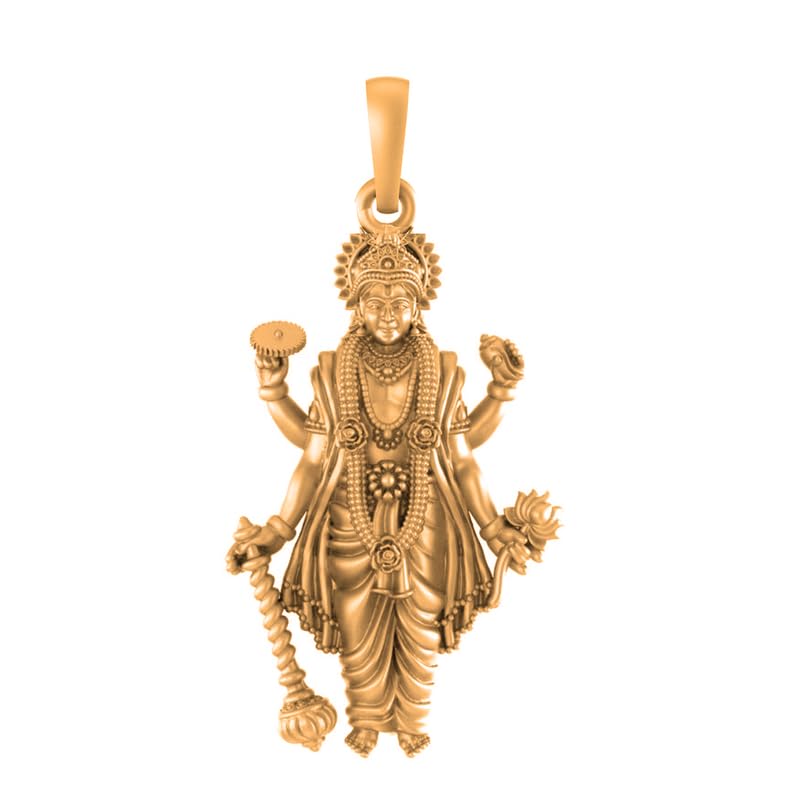 Pendentif Dieu Vishnu argent plaqué or collier spirituel mixte AMZ 302 taille small de pureté 925