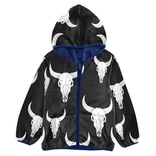 Bull Skulls on Black Background Toddler Fleece Jacket Girl Boys Hooded Fleece Jacket Coat Warm Outwear Zip-up 3-10T