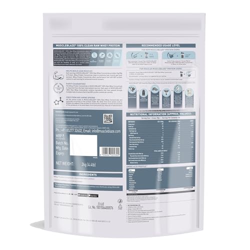 Image of MuscleBlaze 100% Clean Raw Whey Protein Concentrate (Unflavoured, 2kg) | 24g Protein per Scoop | Easy to Digest