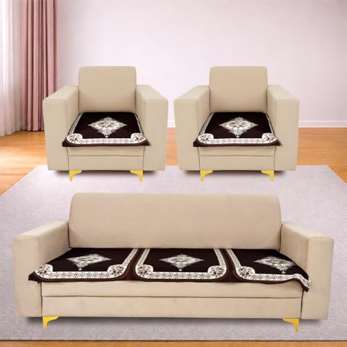Image of Homerz Premium 'Luxe Series' Holland Velvet Sofa Cover | Smooth Finish | Anti-Skid Fleece Backing | Soft Touch Couch Protector for Living Room (Coffee, 5 (3+1+1) Seater, Only Seat Cover)