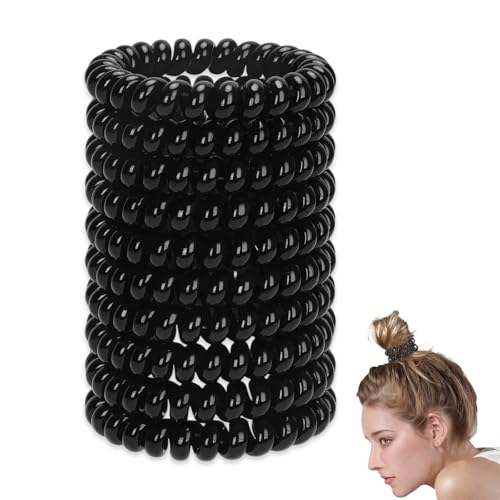 Lot de 10 chouchous à cheveux en spirale, câble de téléphone, chouchou à cheveux, élastique sans domage, pour filles et femmes, noir, 4,5 cm.
