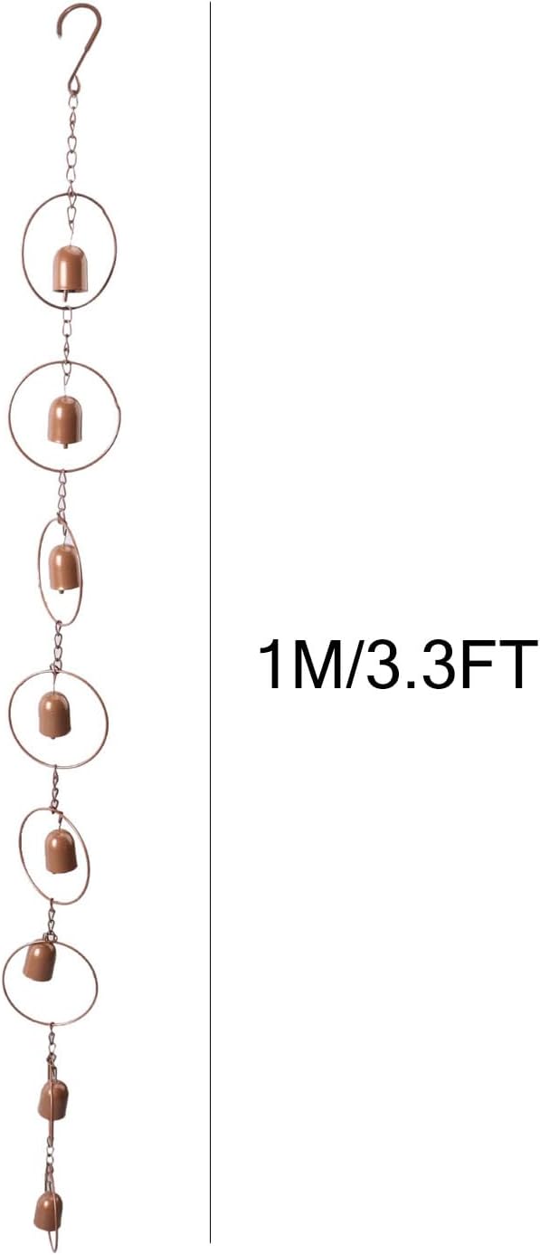Rain Chain, 3.3in Iron Rain Chains for Gutters with 8 Cups Adjustable Rain Catcher Chain with Bell for Gutters Eaves Drainage, Replacement Downspout