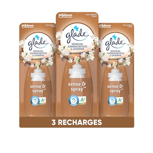 Glade Sense & Spray Recharges Diffuseur à Détection de Mouvement - Infusé Aux Huiles Essentielles - Jusqu'à 2 Mois de Parfum - Sensual Sandalwood & Jasmine - 3...