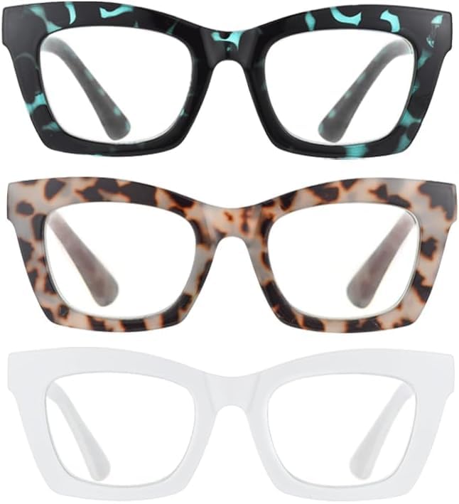 Image of 3 pack style Spring hinge Readers Blue Light Blocking Computer Square Reading Glasses for Women Men